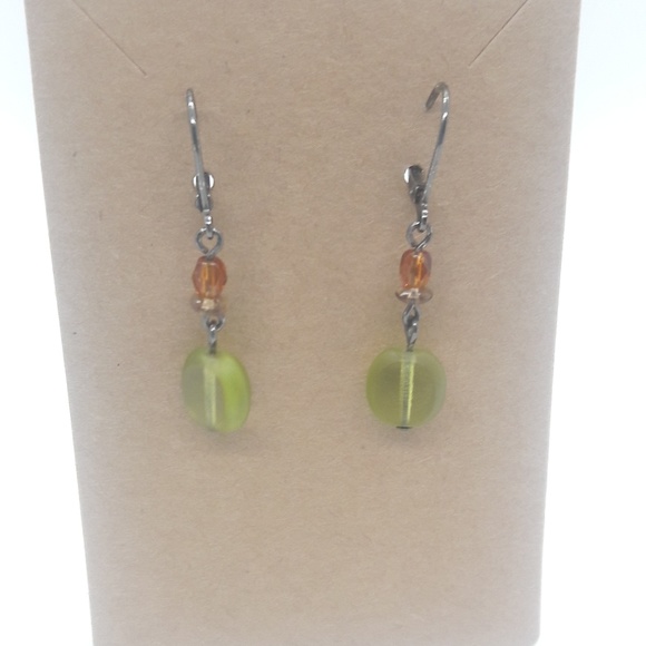 Green & burnt orange delicate dangle earrings - Picture 1 of 6